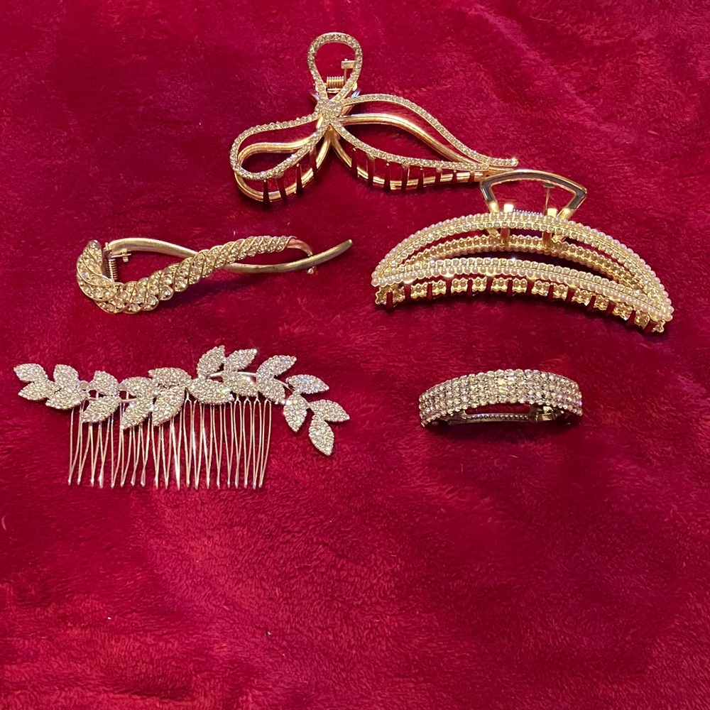 Gold Crystal Hair Clip Set for Women - Sparkling Gold Accessories